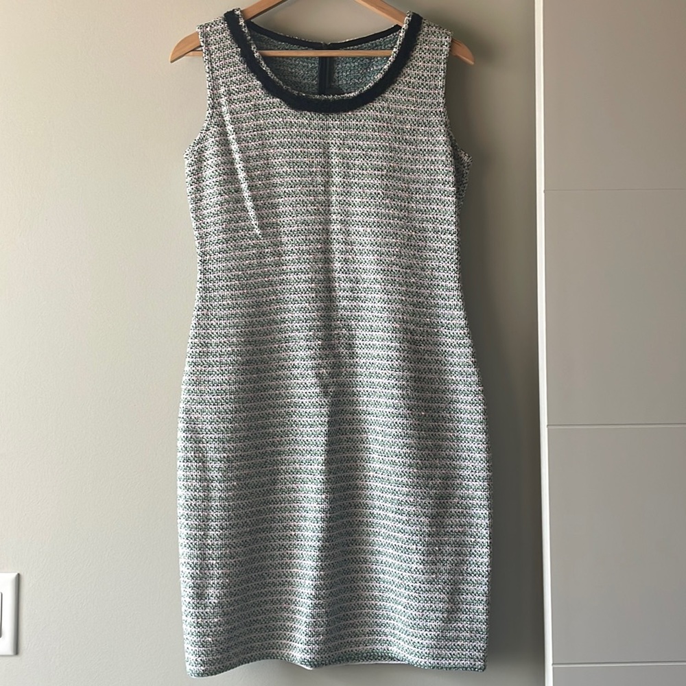 Pink, green, and black St. John knit dress, size 8.